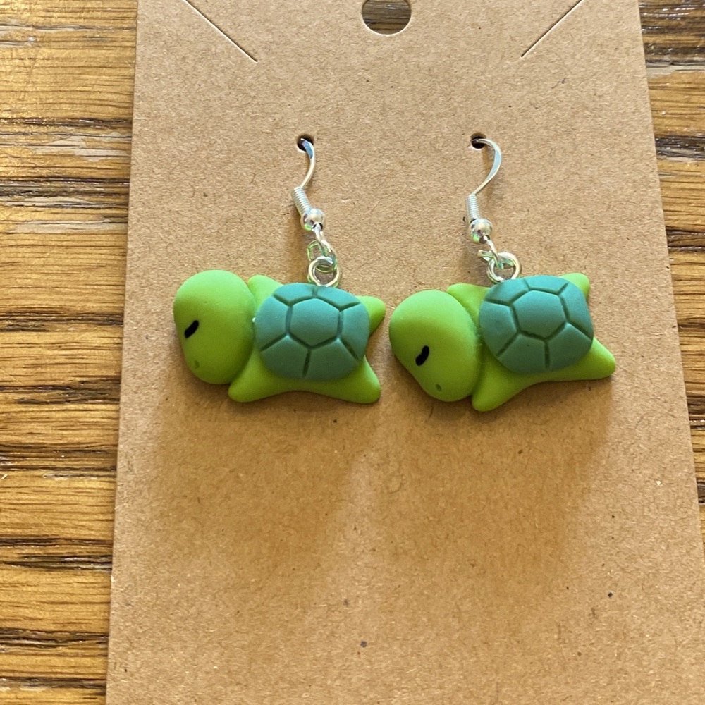 Cute turtle earrings with silver wires and random gift bag